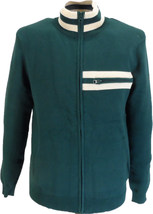 Merc Preston Green Mens Knitted Funnel Neck Zip Cardigan