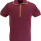 Trojan Records Mens Port Red Zipped Knitted Polo Shirt