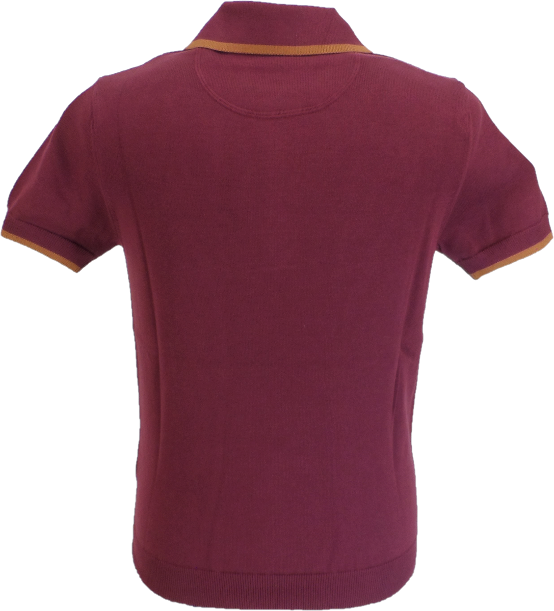 Trojan Records Mens Port Red Zipped Knitted Polo Shirt
