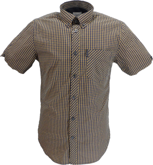 قمصان Ben Sherman للرجال ذات مربعات قطنية بنية اللون ذات أكمام قصيرة ...