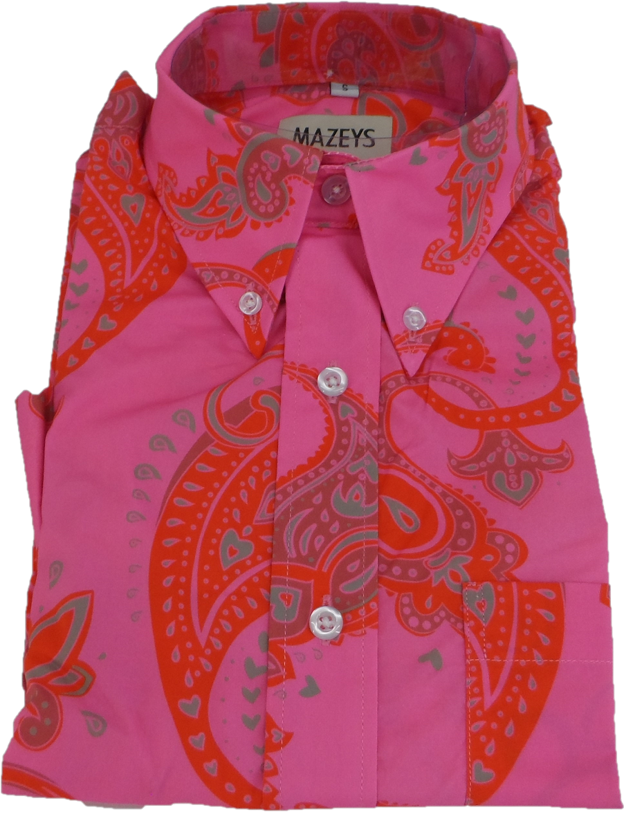 Mens 70s Pink Psychedelic Paisley Shirt