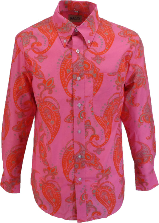 メンズ 70 年代のピンクのサイケデリックなペイズリー シャツ