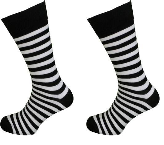 Mens 2 Pair Pack Black and White Striped Retro Socks