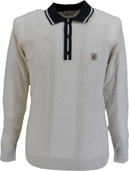 Gabicci Herre Creme/Marine Bethal Tekstureret Retro Strik Polo