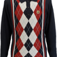 Gabicci Vintage Mens Argyle Navy/Rosso Knitted Polo