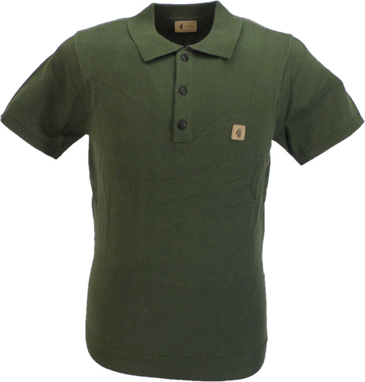 Gabicci Vintage olivgrünes Jackson-Strick-Poloshirt für Herren