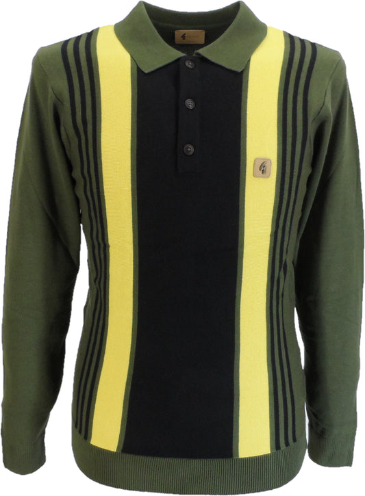 Polo in maglia multirighe Gabicci Vintage olivio/nero searle