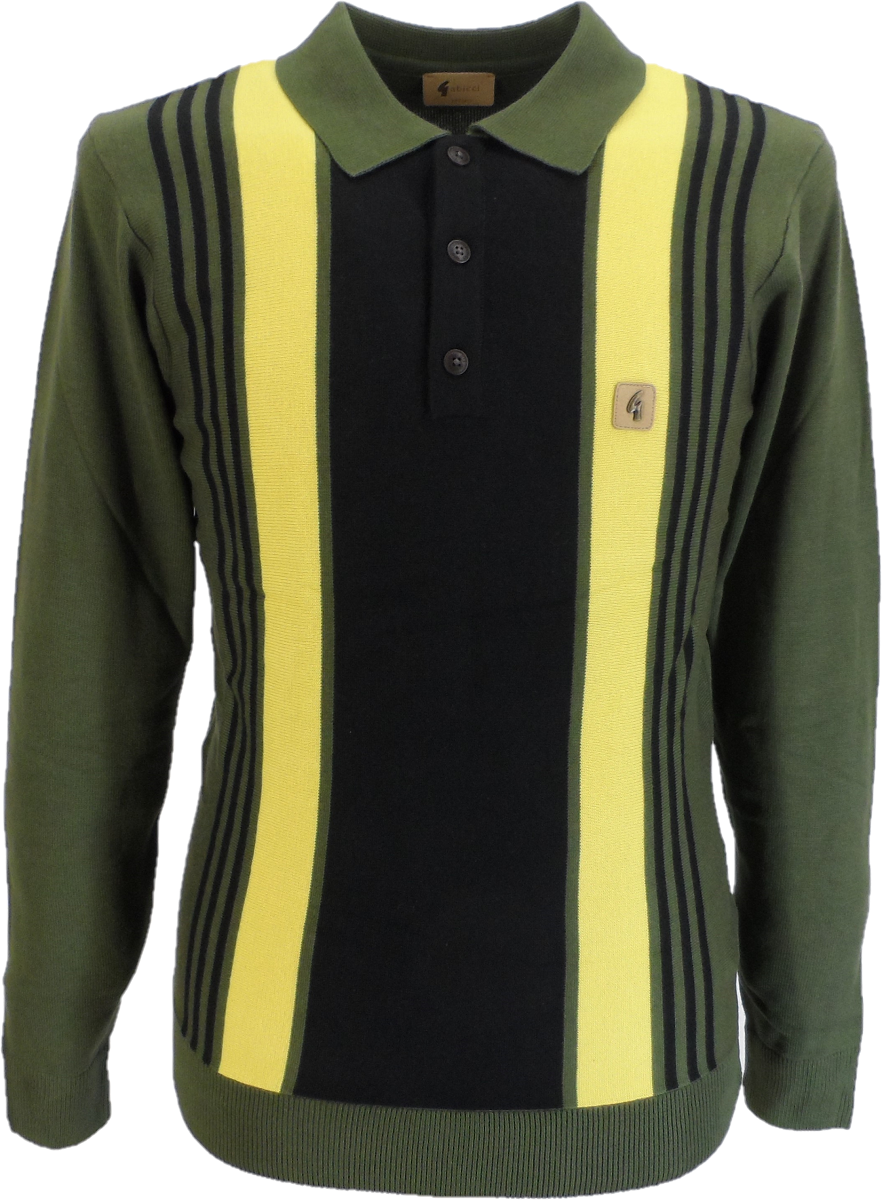 Gabicci Vintage Olivio/Black Searle Multi Stripe Knitted Polo