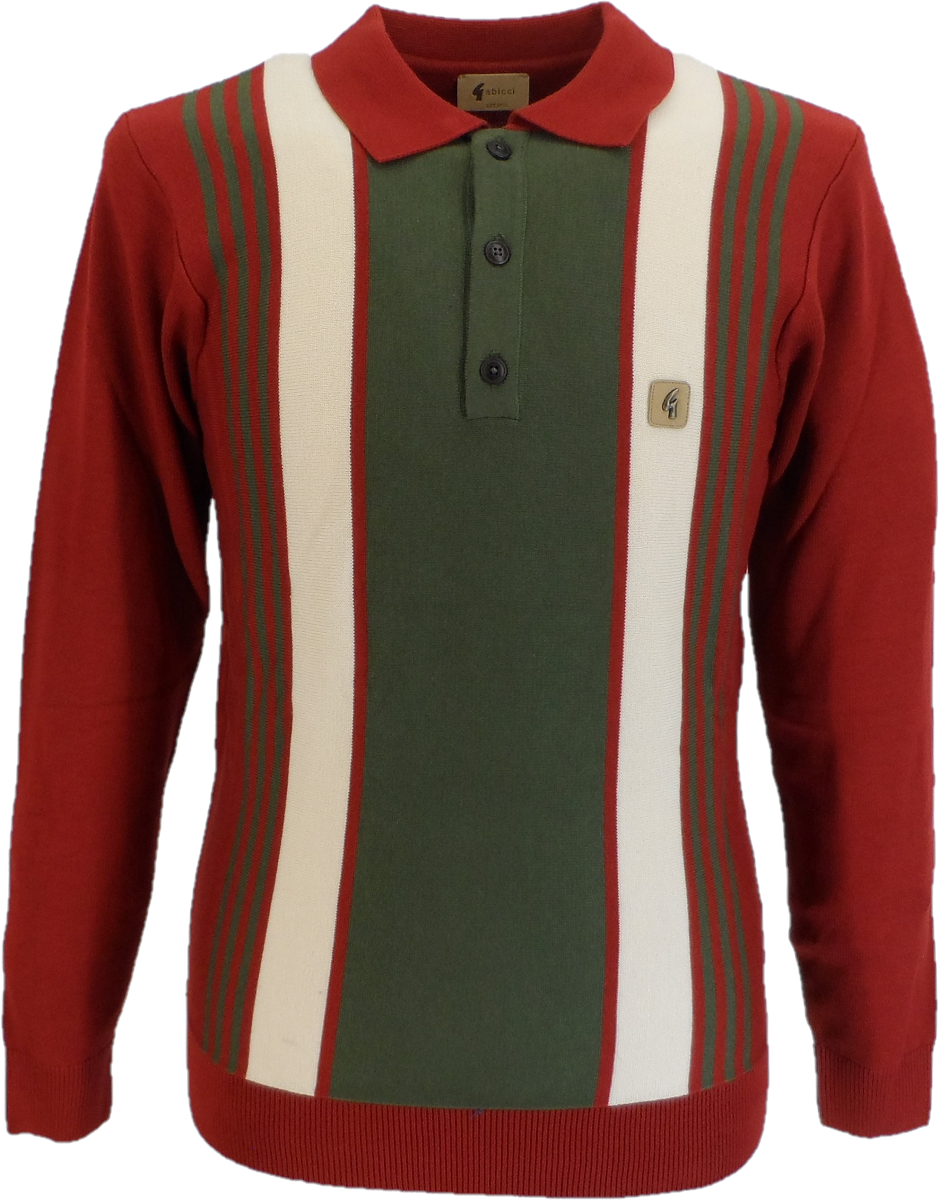 Gabicci Vintage rosso olivio searle polo tricoté à rayures multiples