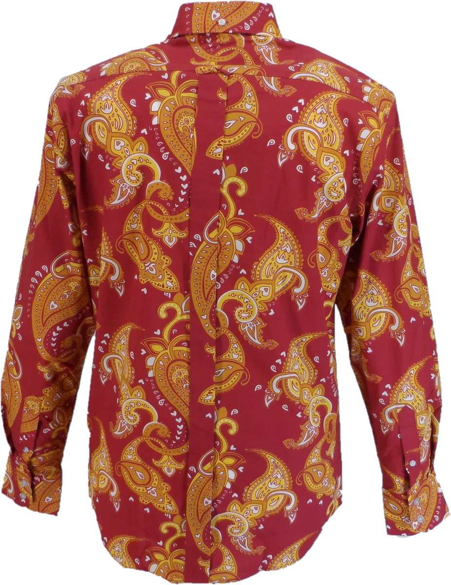 Mens 70s Deep Red Psychedelic Paisley Shirt