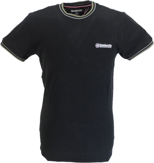 Lambretta Black 100% Cotton Tipped Pique Retro T Shirt