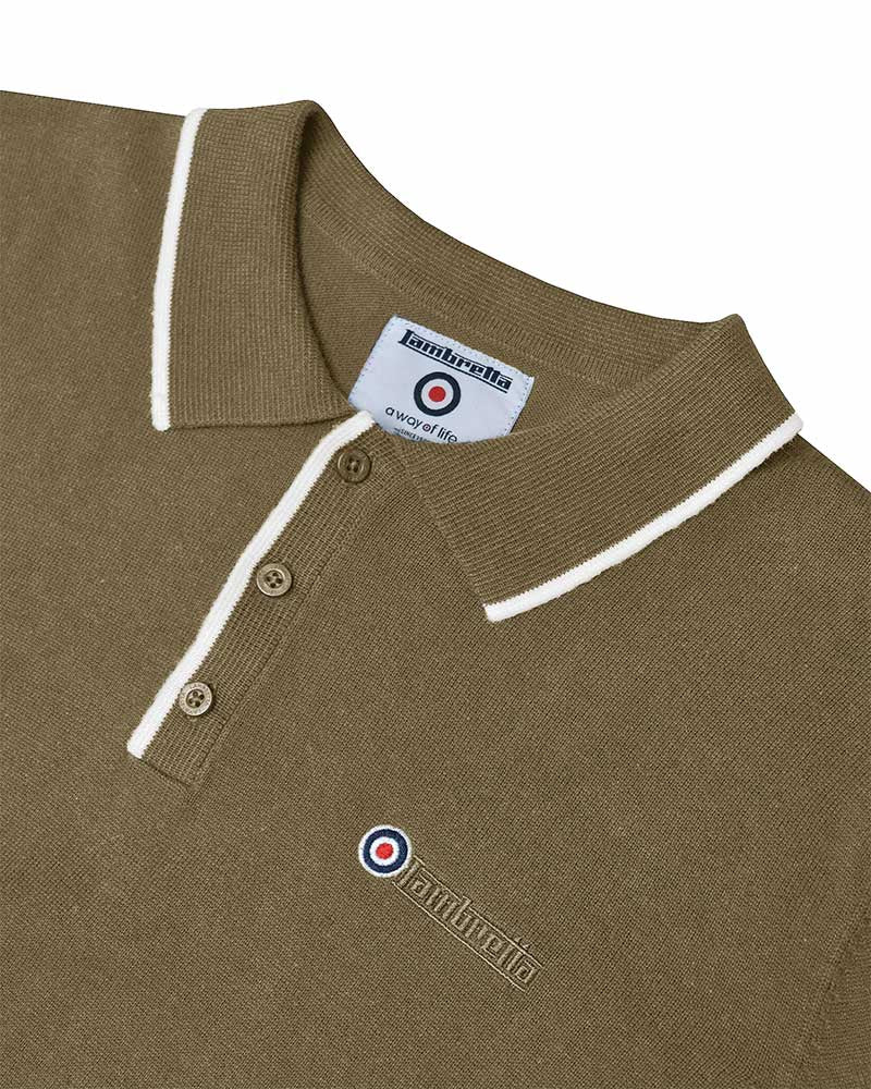 Lambretta Mens Lichen Green Tipped Collar Knitted Polo Shirt