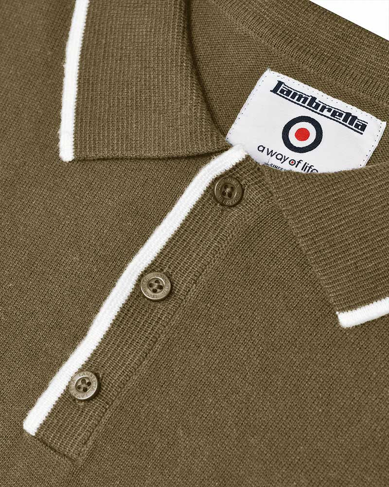 Lambretta Mens Lichen Green Tipped Collar Knitted Polo Shirt