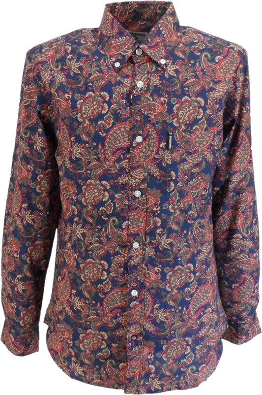 Lambretta Retro Button Down Navy/Red Paisley Print Shirt