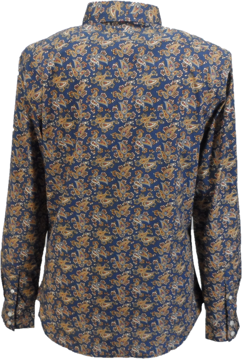 Lambretta Herre Retro Button Down Blå/Sennep Paisley Print Skjorte
