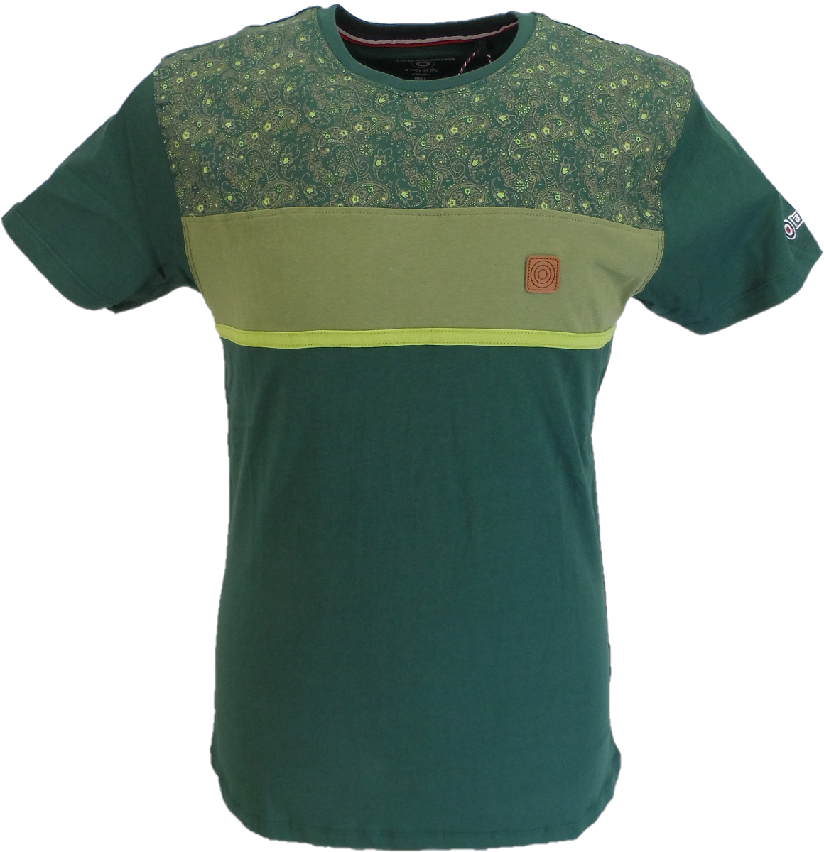 Lambretta Mens Trecking Green Panel Paisley T-Shirt