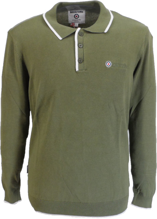 Lambretta Mens Lichen Green Tipped Collar Knitted Polo Shirt