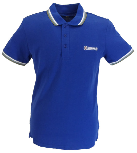 Lambretta Sodalith/Weiß/Blau/Grün Retro-Ziel-Logo-Poloshirts aus 100 % Baumwolle