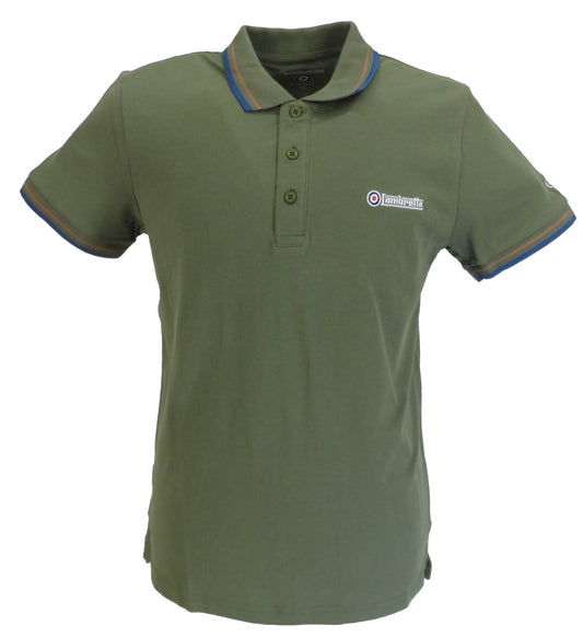 قمصان Lambretta باللون الأخضر/الأزرق الداكن/القندس بشعار الهدف القديم مصنوعة من القطن بنسبة 100%