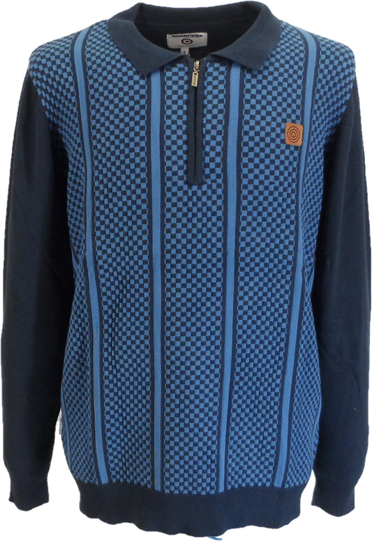 Polo tricoté zippé à carreaux bleu marine Lambretta homme