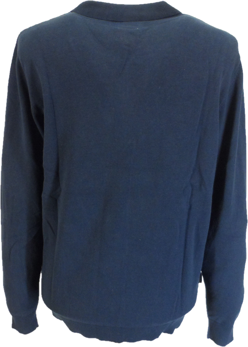 Lambretta Mens Navy Blue Check Zip Knitted Polo Shirt