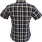 Relco Ladies Retro Black/Blue Check Button Down Short Sleeved Shirts