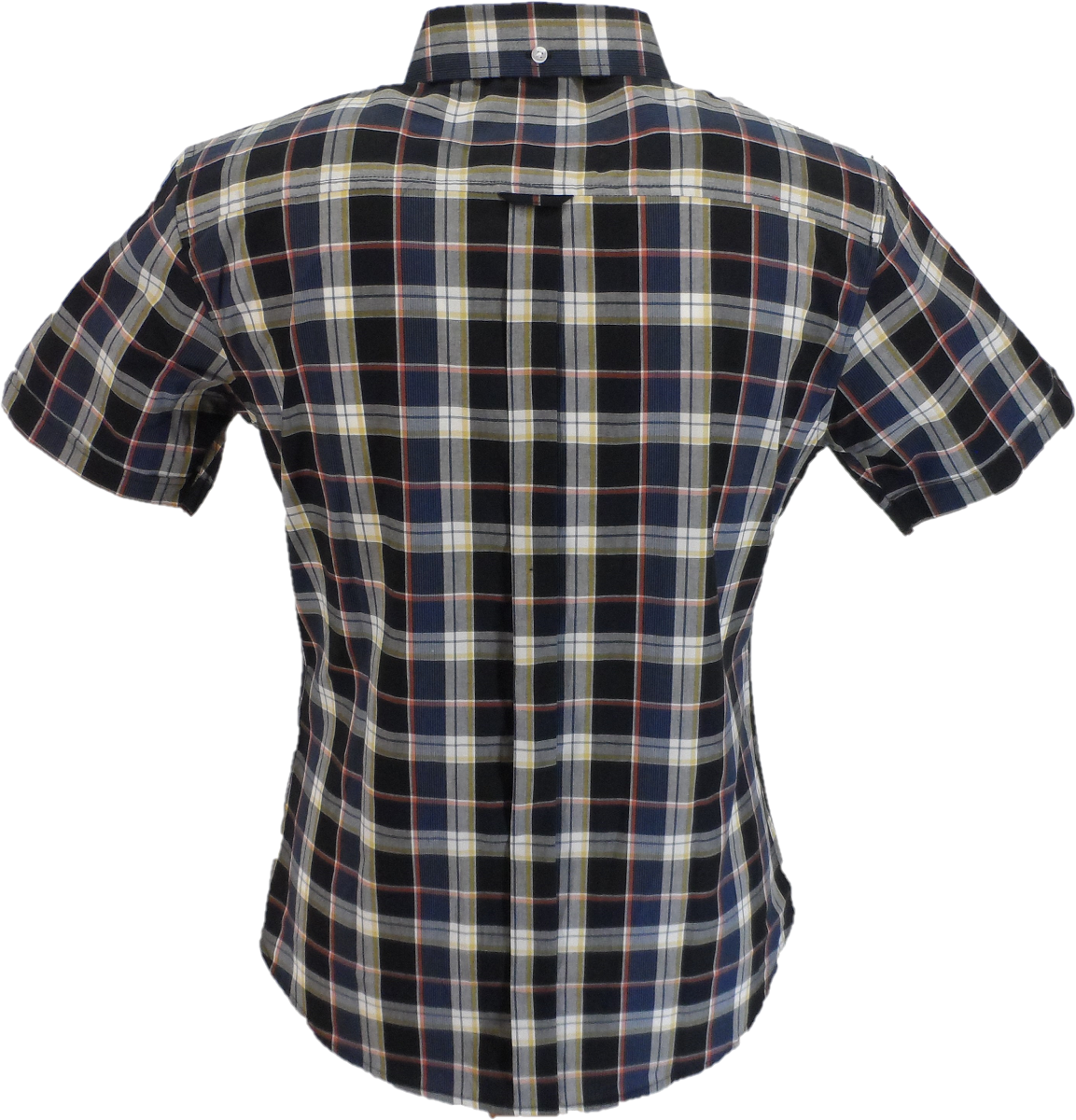 Relco Ladies Retro Black/Blue Check Button Down Short Sleeved Shirts