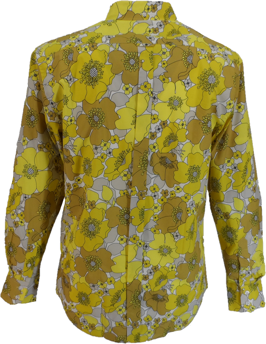 Mens 70s Mellow Yellow Retro Psychedelic Floral Shirt