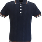 Ska & Soul Mens Navy Blue Knitted Pointelle Polo Shirt