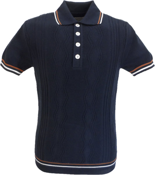 Polo da uomo in maglia pointelle blu navy Ska & Soul