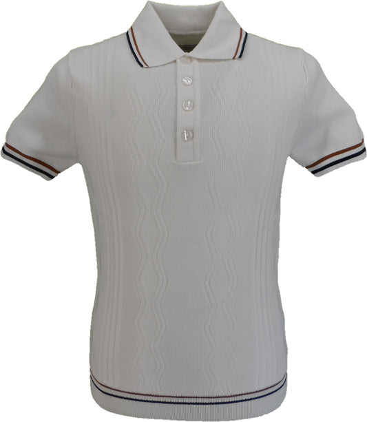 Ska & Soul Mens Ecru Knitted Pointelle Polo Shirt