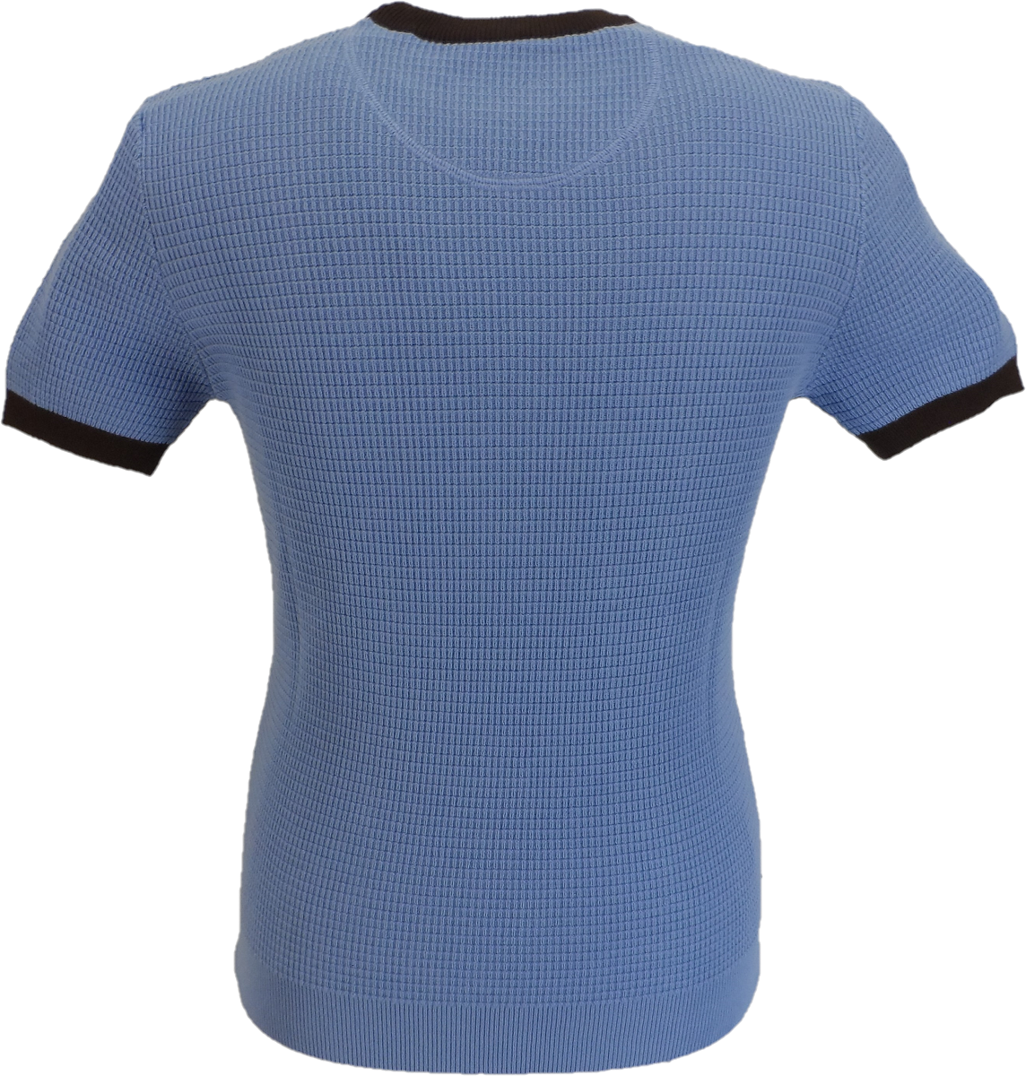 Ska & Soul Herren-Pullover-T-Shirt mit himmelblauem Streifen vorne und Waffelmuster