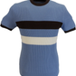 Ska & Soul Herren-Pullover-T-Shirt mit himmelblauem Streifen vorne und Waffelmuster