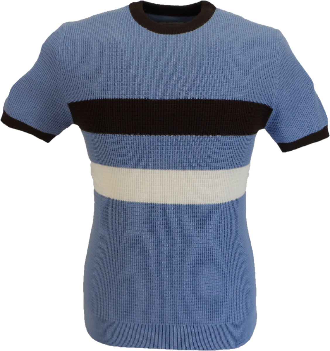 Camiseta tipo jersey tipo gofre con rayas en azul cielo para hombre de Ska & Soul