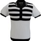 Ska & Soul Mens Ecru/Black Striped Waffle Knited Polo Shirt