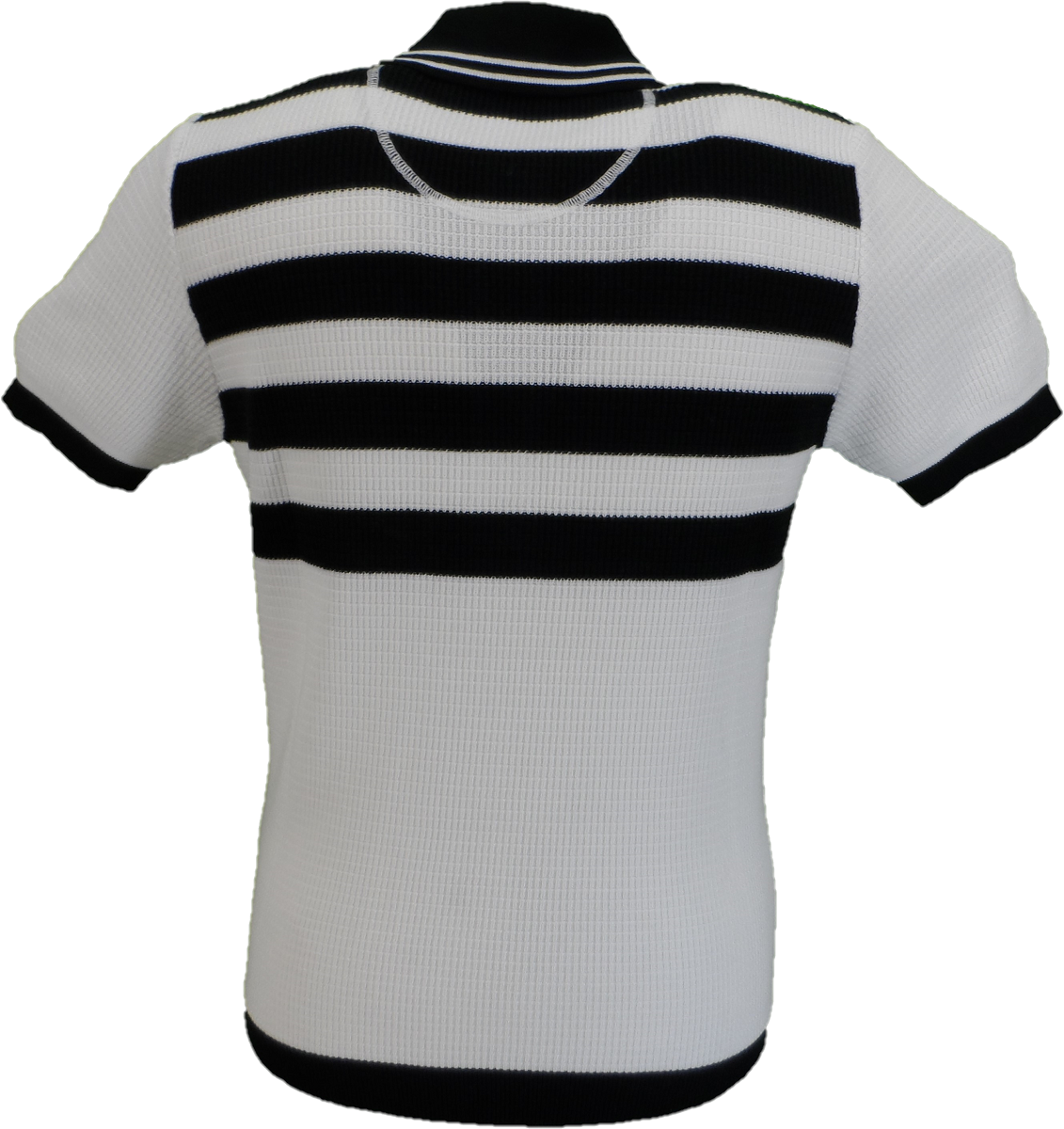 Ska & Soul Mens Ecru/Black Striped Waffle Knited Polo Shirt