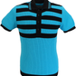 Ska & Soul Mens Hall Turquoise Blue Striped Waffle Knitted Polo Shirt