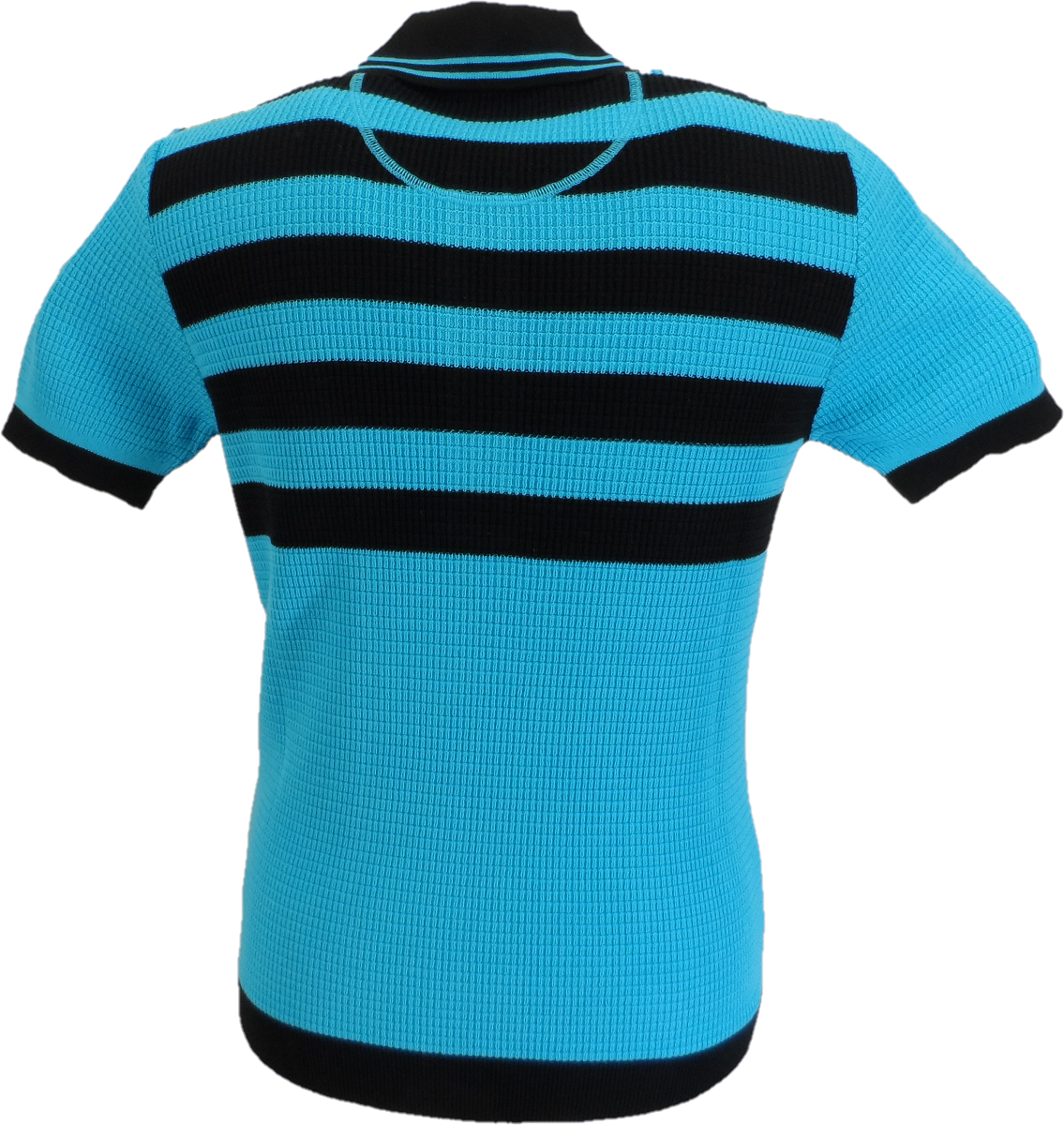 Ska & Soul Mens Turquoise Blue Striped Waffle Knited Polo Shirt