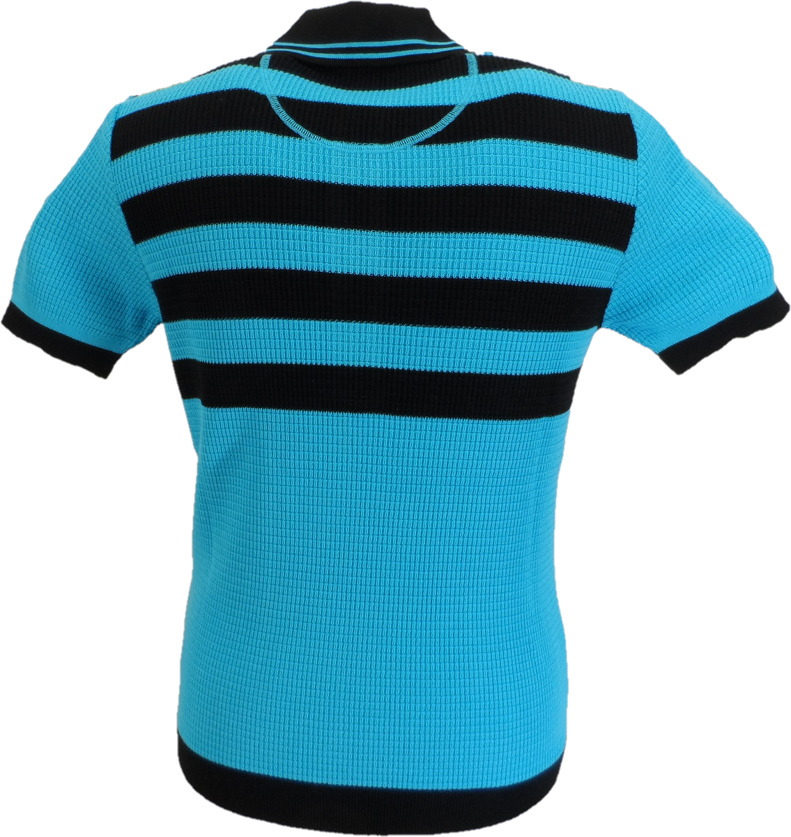 Ska & Soul Mens Hall Turquoise Blue Striped Waffle Knitted Polo Shirt