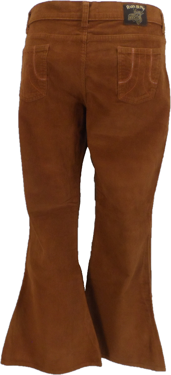 Run & Fly Mens Vintage 60s 70s Retro Tan Bell Bottom Super Flares