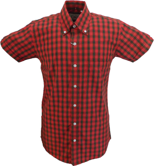 Relco Red Tartan 100% Cotton Short Sleeved Vintage Retro Mod Button Down Shirts