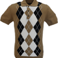 Trojan Records Camel Brown Argyle Fine Gauge Knitted Polo Shirt