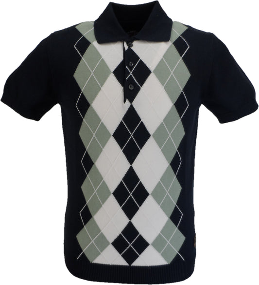 Marineblaues Argyle-Strickpoloshirt Trojan Records