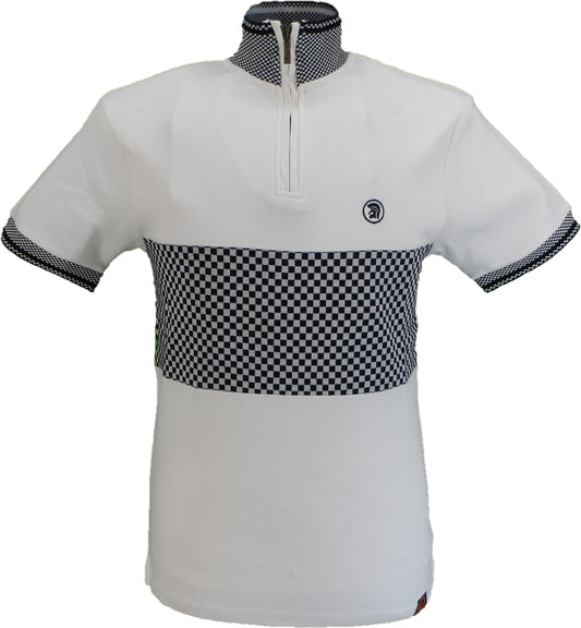 Trojan Mens Ecru Checkerboard Panel Zipped Funnel Neck Top