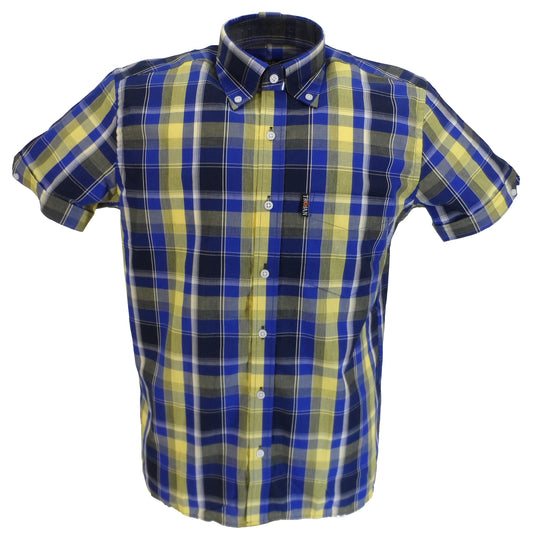 Trojan Mens Cobalt Blue Check 100% Cotton Short Sleeved Shirts and Pocket Square