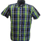 Trojan Mens Lime Green Check 100% Cotton Short Sleeved Shirts and Pocket Square
