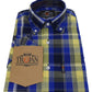 Trojanメンズ コバルト ブルー チェック コットン 100% 半袖シャツとポケット チーフ