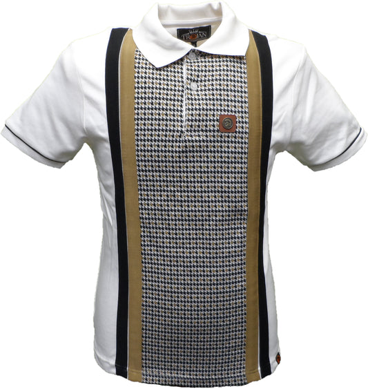 Trojan Records Mens Ecru Stripe Dogtooth Polo Shirt