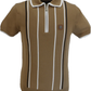 Trojan records polo tricoté zippé à rayures marron camel pour homme
