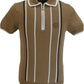 Trojan Records Mens Camel Brown Stripe Zipped Knitted Polo Shirt